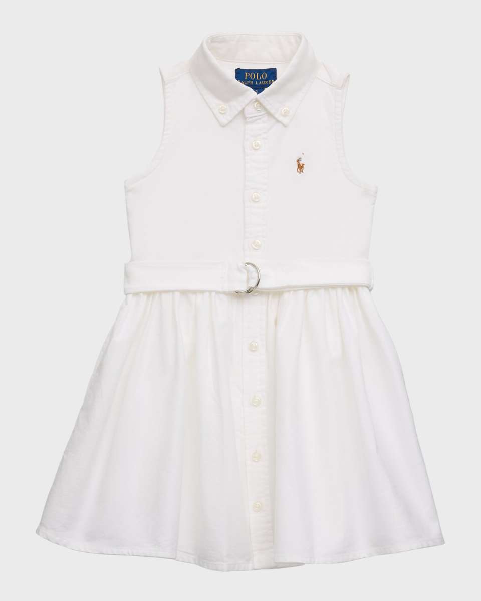 Girl's Classic Oxford Belted Dress W/ Bloomers, Size 2-6X